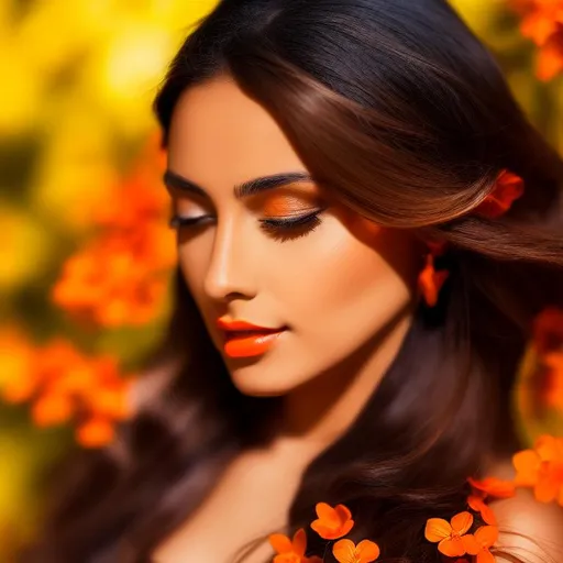 Prompt: latina brunette with orange flowers in her hair, 8k resolution, concept art portrait, dynamic lighting, hyperdetailed intricately