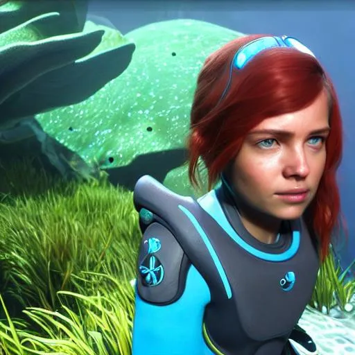 Prompt: subnautica young female protagonist, photorealistic, high definition, in danger