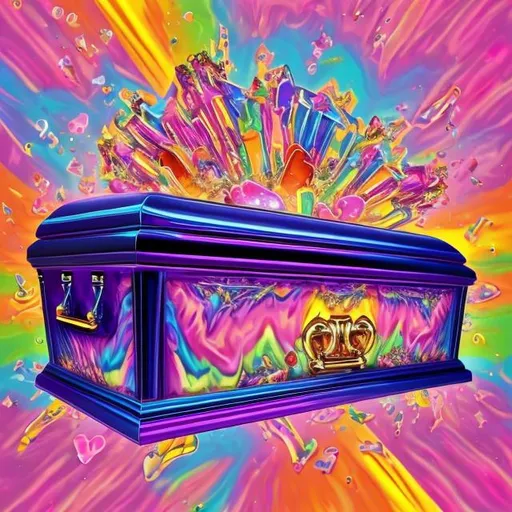 Prompt: Casket in the style of Lisa frank