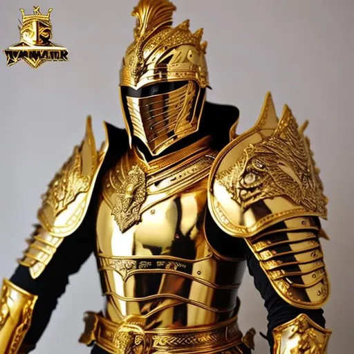 Prompt: King warrior golden shiny armor full detailed whit full detailing sword golden and plate