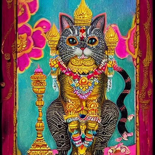 Prompt: cat hindu temple art