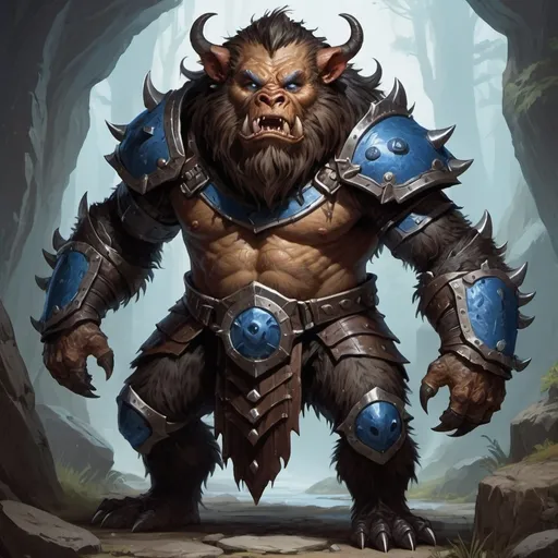 Prompt: dungeons and dragons standing brown bugbear in a black armor with blue trim