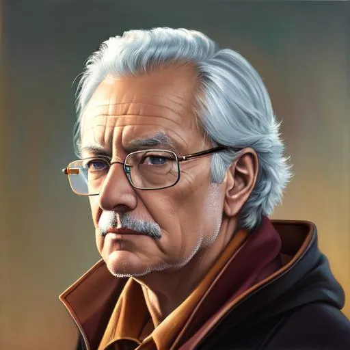 Prompt: oil painting, UHD,  8k, Very detailed, panned out view, whole character, male mature adult, visible face, sleepy face, glasses, wizard, brown eyes