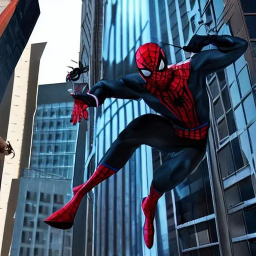 Spider-Man swinging through the buildings of New York. | OpenArt