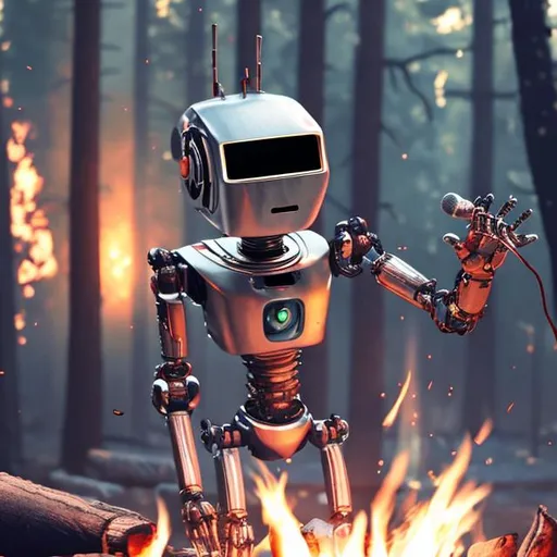 Prompt: 
ROBOT SINGING 
 BY CAMP FIRE

