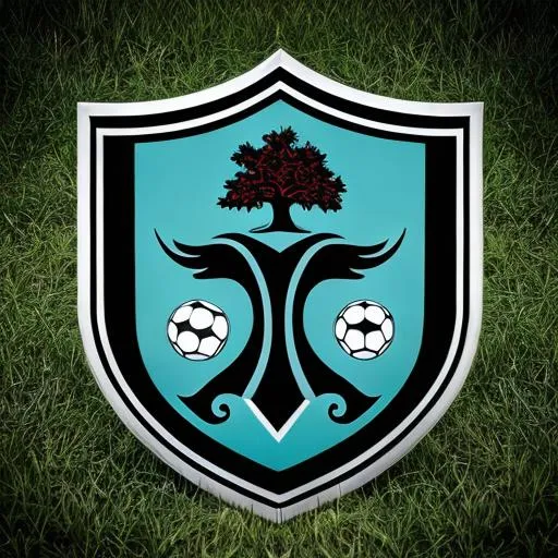 Prompt: Turquoise and black coat of arms of a soccer club with a cherrytree in it. 