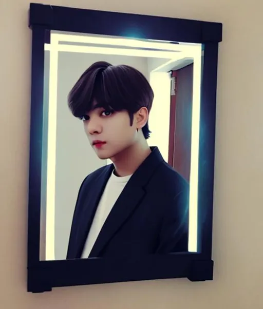 Prompt: Mirror photo of Kim taehyung 