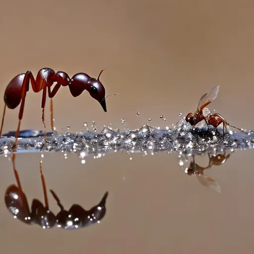 Prompt: The Ant and the Dove:

One hot day, an ant was searching for some water. After walking around for some time, she came to a spring. To reach the spring, she had to climb up a blade of grass. While making her way up, she slipped and fell into the water.

She could have drowned if a dove up a nearby tree had not seen her. Seeing that the ant was in trouble, the dove quickly plucked a leaf and dropped it into the water near the struggling ant. The ant moved towards the leaf and climbed up onto it. Soon, the leaf drifted to dry ground, and the ant jumped out. She was safe at last.

Just at that time, a hunter nearby was about to throw his net over the dove, hoping to trap it.

Guessing what he was about to do, the ant quickly bit him on the heel. Feeling the pain, the hunter dropped his net. The dove was quick to fly away to safety.

One good turn begets another.