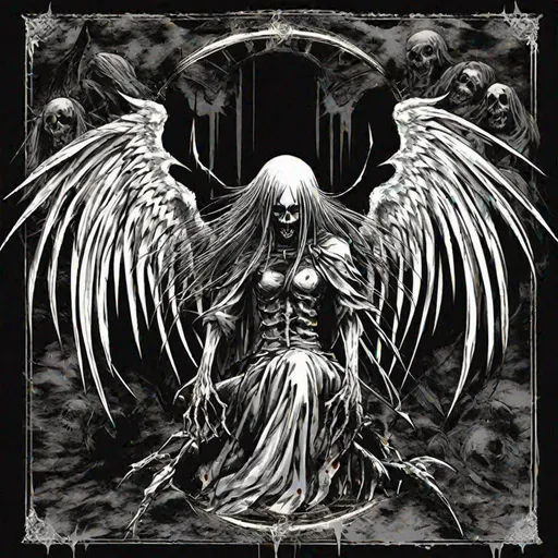 Prompt: blood アニメ black white　兎　horror death angel