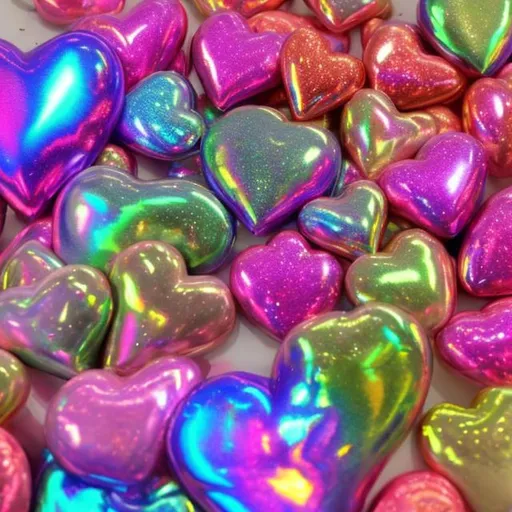 Prompt: Lisa frank style holographic hearts