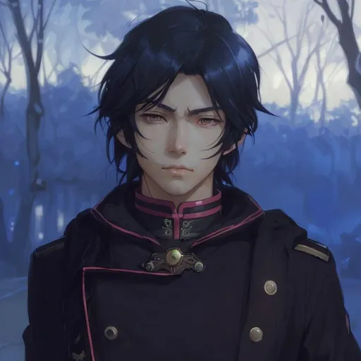 Prompt: Closeup face portrait of Guren Ichinose from Seraph of the End, smooth soft skin, big dreamy eyes, beautiful intricate colored hair, symmetrical, anime wide eyes, soft lighting, detailed face, by makoto shinkai, stanley artgerm lau, wlop, rossdraws, concept art, digital painting, looking into camera