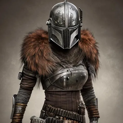 Prompt: mandalorian, blacksmith, dark souls style, shaggy fur cape, intricate design, high quality metal design, ornaments, movie poster composition, ultra realistic design, beautifully detailed, octane render, 4k, sharp light