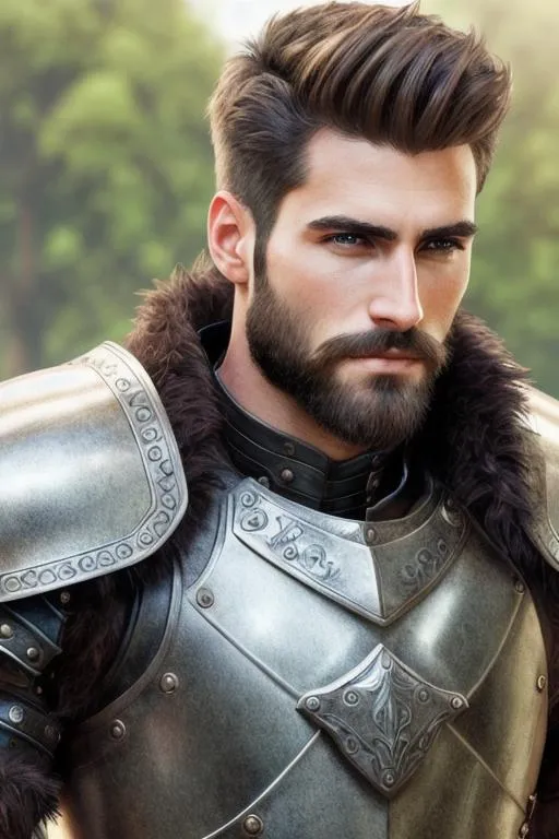 Prompt: male warrior in leather armor, very handsome face, short hair, short beard, very hairy chest, perfect composition, photo realistic, super detailed, high quality, sharp focus, studio photo, intricate details, highly detailed