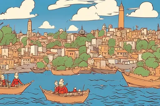 Prompt: A background for a scene in the style of Georges Remi's Tintin which looks like Albania. No characters in the scene.