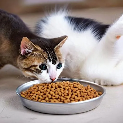 cat eating dog food