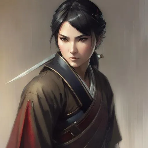 Prompt: Ghost samurai. Perfect features, extremely detailed, realistic. Krenz Cushart + loish +gaston bussiere +craig mullins, j. c. leyendecker +Artgerm.