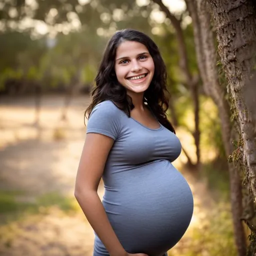 Prompt: pregnant smiling teenage girl  