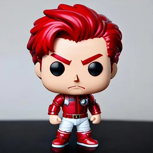 Prompt: Funko pop red hair man figurine, made of plastic, product studio shot, on a white background, diffused lighting, centered