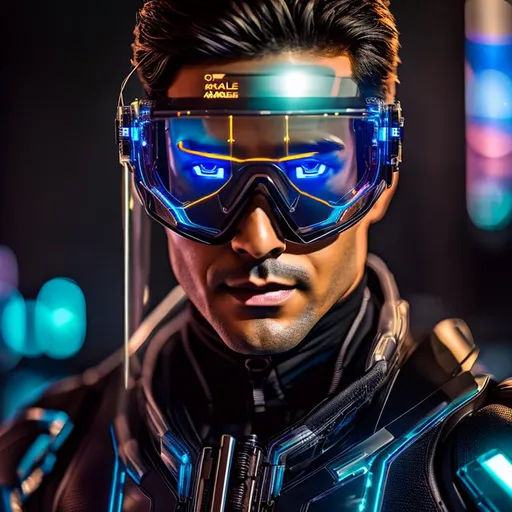 Prompt: an augmented male with a transparent suit with visible skin, with futuristic glasses,
portrait, Long shot, wide angle, 24mm lens, implants, high details, realistic , dark lighting, professionally colour graded, photorealism, 8k