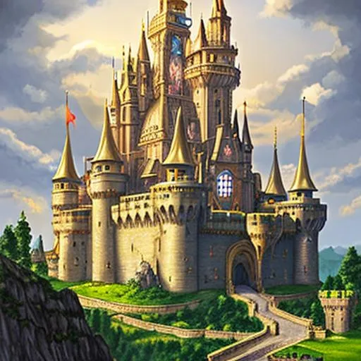 Prompt: fantasy golden medieval castle