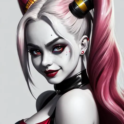 Prompt: (((masterpiece))), ((best quality)), hyper quality, refined rendering, extremely detailed CG unity 8k wallpaper, highly detailed, (super fine illustration), highres, (ultra-detailed), detailed face, perfect face, DC COMIC character Harley Quinn, (extremely delicate and beautiful), stunning art, best aesthetic, twitter artist, amazing, high resolution, fine fabric emphasis, UHD, 