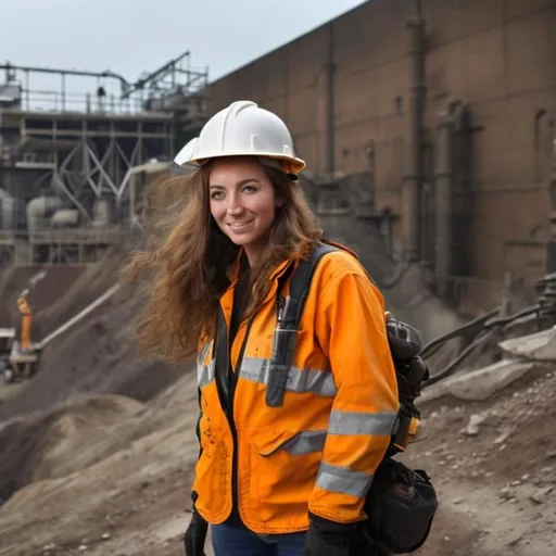 Prompt: Woman with nice hair in a mine site




