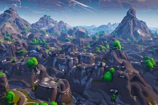 Prompt: thick grey shiny chrome liquid flowing over  fortnite map