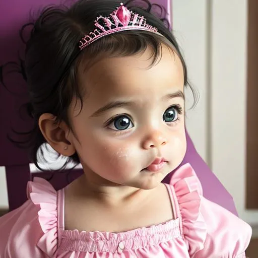 Prompt:  toddler princess wearing pink, facial closeup
