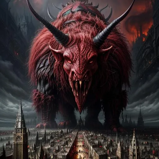 Prompt: It was something like goblin but also like a Coleoptera come from Hell to unleash Chaos on the city, detailed scene, digital painting, hyperrealistic, fantasy, Surrealist, by Brian Froud and Stanley Artgrem Lau, artstation, highly detailed, sharp focus, wide angle shot, mystical, stunningly beautiful, dystopian, crimson, black, cinematic lighting, dark