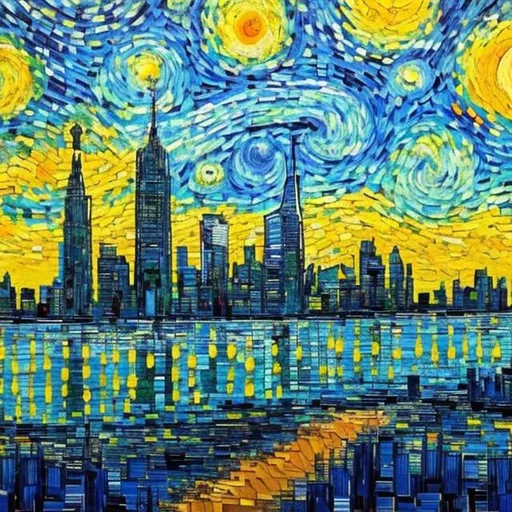 Prompt: New York skyline in the style of Van Gogh.

