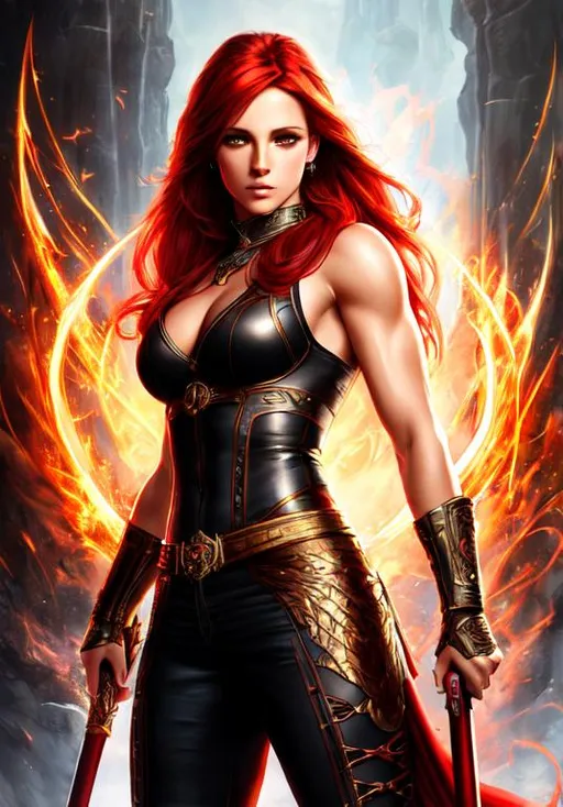 Prompt: UHD, , 8k, high quality, poster art, (( Aleksi Briclot art style)), Britney spear, hyper realism, Very detailed, full body, muscular, view of a young wielding magic in hands, red hair. mythical, ultra high resolution, light and shading in 8k, ultra defined. 