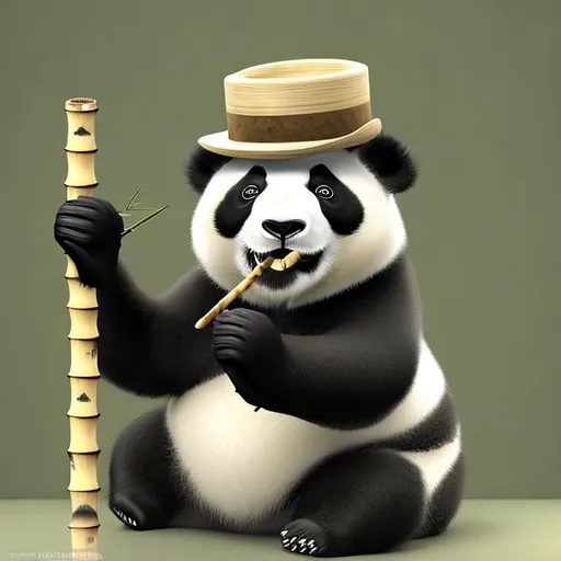 Prompt: A realistic looking Chinese Panda with a top hat and monocle eating a stick of bamboo
