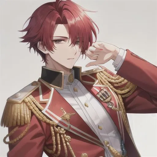 Prompt: Zerif (Red half-shaved hair covering his right eye) 4k, wearing a royal uniform