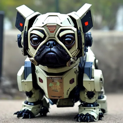 Prompt: Pug in a mecha suit, humanoid or standing 