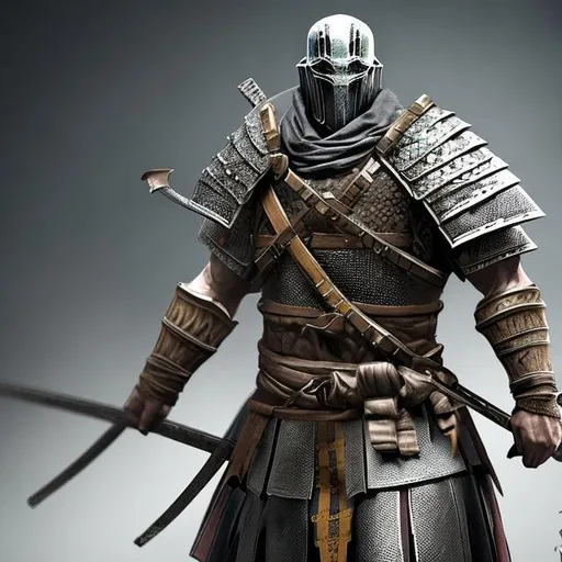 Prompt: The warden from the video game For Honor, but his armor is sleek and stealthy