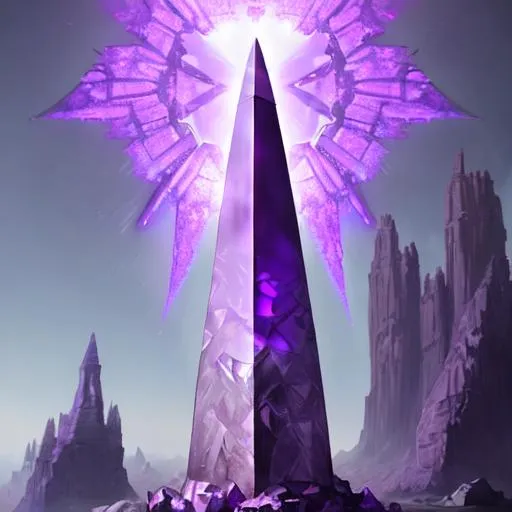 Prompt: Giant purple obelisk, crystal, clear, fantasy, greg rutkowski, trending on artstation