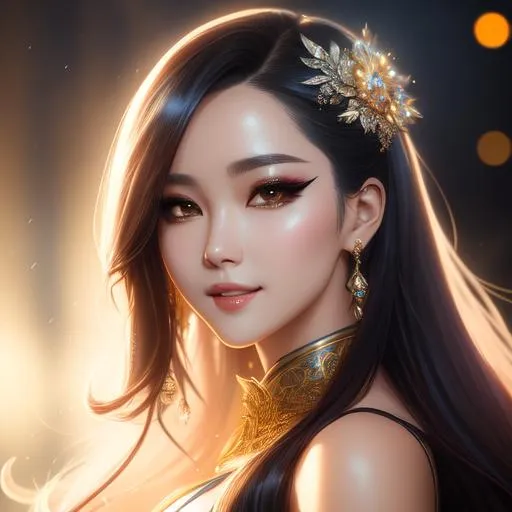 Prompt: splash art, by Greg rutkowski, hyper detailed perfect face,

beautiful kpop idol’s full body, long legs, perfect body,

high-resolution cute face, perfect proportions,smiling, intricate hyperdetailed hair, light makeup, sparkling, highly detailed, intricate hyperdetailed shining eyes,  

Elegant, ethereal, graceful,

HDR, UHD, high res, 64k, cinematic lighting, special effects, hd octane render, professional photograph, studio lighting, trending on artstation