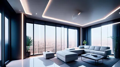 Prompt: modern futuristic Apartment interior Design with liminal space. cinematic lighting, soft color palette, after effects, lightroom, hyperrealistic, futuristic Elements, mediterrane. Architectural magazin picture. Cinematic. futuristic Style.