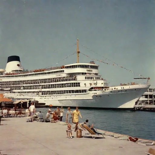 Prompt: Late 1950s, early 1960s Cruise Ship 