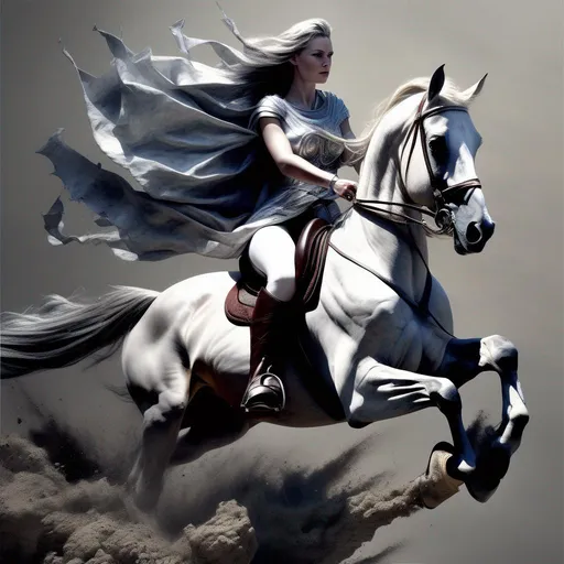 Prompt: goddess, perfect composition, hyperrealistic, super detailed, high quality, sharp focus, horseriding, violent