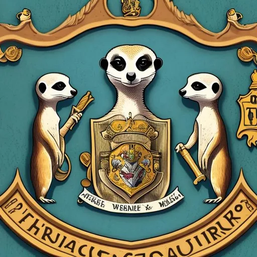 Prompt: Coat of arms, meerkat support, privacy, money, water