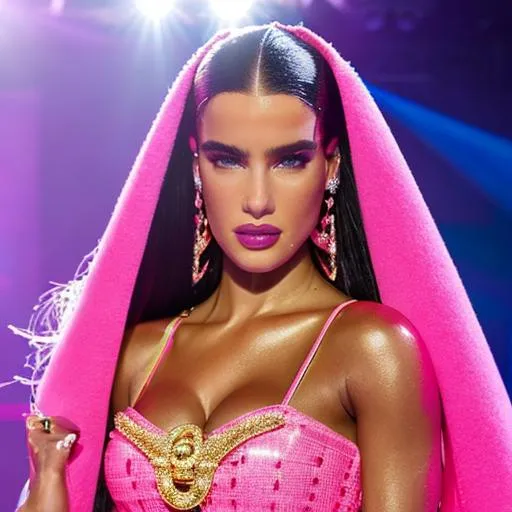 Prompt: Barbie as Dua Lipa wearing Versace