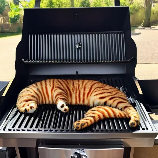 Prompt: Grill cat goofy