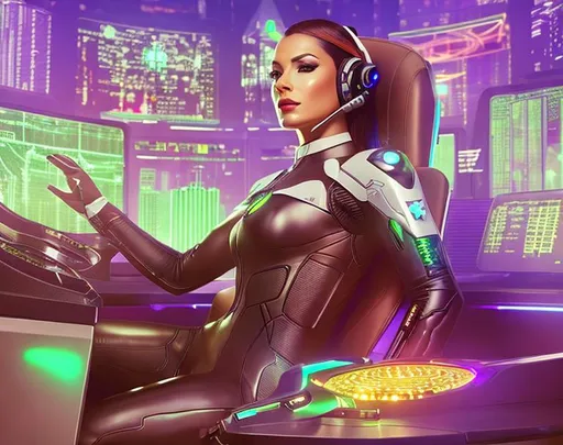 Prompt: a spaceship cyborg pilot in a latex suit, laying down in a chair, in a cyberpunk setting, cyborg, implants, high details, realistic , professionally colour graded, photorealism, 8k, grim dark lighting, art by the Caravage