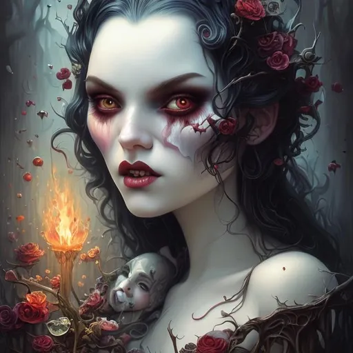 Prompt: Vampire, Nicoletta Ceccoli Marc Ryden Tom Bagshaw Doodle fauvism artgerm digital painting hyperrealistic crisp quality colourful Jacek Yerka and WLOP,acrylic art splash,highly detailed,surreal,8k ,fantastic view tarot witch