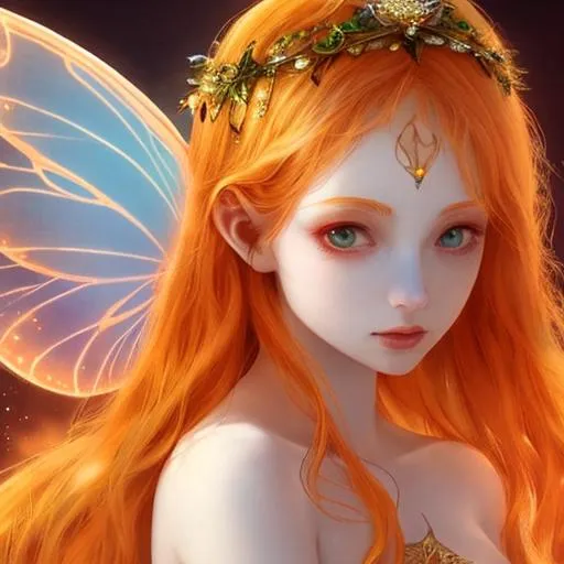 Prompt: fairy goddess with pale skin. ,warm colors,
 closeup