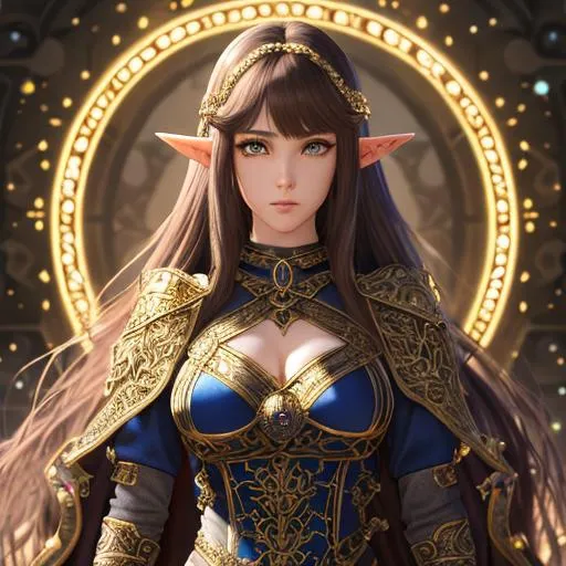 Prompt: "Full body, oil painting, fantasy, anime portrait of  a young female elf wearing intricate chainmail surrounded by monsters, long curly dark brown hair #3238, UHD, hd , 8k eyes, detailed face, big anime dreamy eyes, 8k eyes, intricate details, insanely detailed, masterpiece, cinematic lighting, 8k, complementary colors, golden ratio, octane render, volumetric lighting, unreal 5, artwork, concept art, cover, top model, light on hair colorful glamourous hyperdetailed medieval city background, intricate hyperdetailed breathtaking colorful glamorous scenic view landscape, ultra-fine details, hyper-focused, deep colors, dramatic lighting, ambient lighting god rays, flowers, garden | by sakimi chan, artgerm, wlop, pixiv, tumblr, instagram, deviantart
