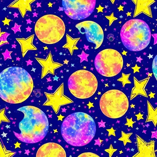 Prompt: Moon and stars in the style of Lisa frank