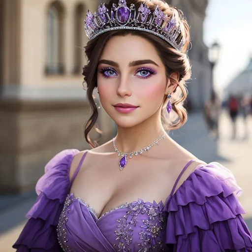 Prompt: European princess wearing purple, facial closeup