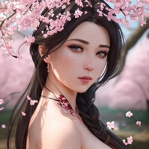 Prompt: create an intricately detailed photo-realistic scene of a beautiful traditional woman with cherry blossom trees. RAW, UHD, 64k, zoom out, smooth, sharp focus, unreal engine 8, 3D Rendering, Cinematic lighting, UDR, HDR, 64k, masterpiece, highly detailed eyes, perfect composition, hyperrealistic, super detailed, 8k, high quality,hyperdetailed intricately detailed, unreal engine, intricate detail, complementary colors, 8k, heavy strokes, full height